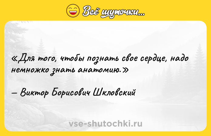 Цитата: Для того, чтобы познать свое сердце, надо немножко знать анатомию.Виктор Борисович Шкловский