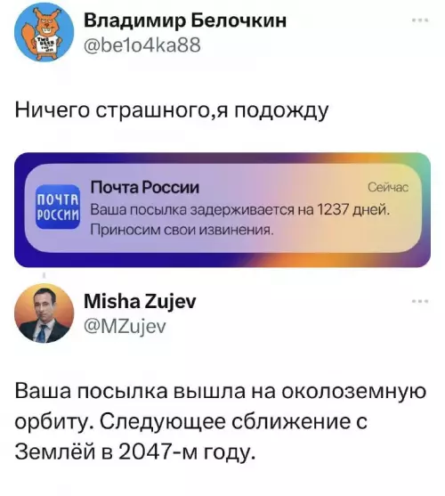 Почта России или космические путешествия 🚀 - Владимир Белочкин: Ничего страшного, я подожду. Почта России: Ваша посылка