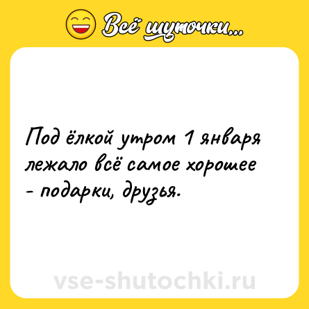 Шутка: Под ёлкой утром 1 января лежало всё самое хорошее - подарки, друзья.