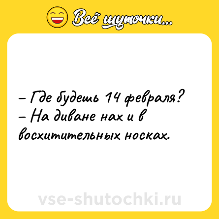 Шутка: – Где будешь 14 февраля? <br>– На диване нах и в восхитительных носках.
