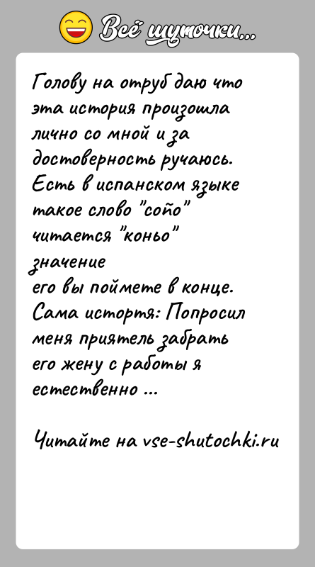 История: Голову на отруб даю что эта история произошла лично со мной и задостоверность ручаюсь.Есть в испанском языке такое слово coño