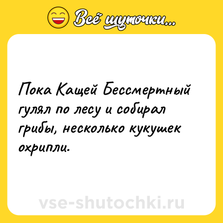 Шутка: Пока Кащей Бессмертный гулял по лесу и собирал грибы, несколько кукушек охрипли.