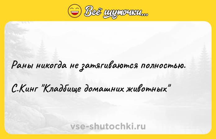 Цитата: Раны никогда не затягиваются полностью.С.Кинг Кладбище домашних животных