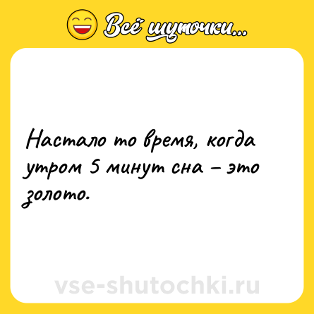 Шутка: Настало то время, когда утром 5 минут сна – это золото.