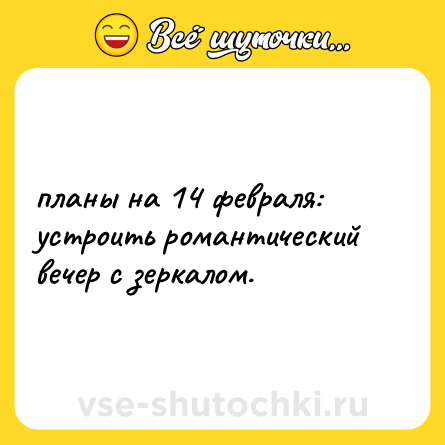 Шутка: планы на 14 февраля: <br>устроить романтический вечер с зеркалом.
