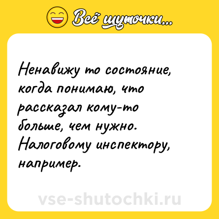 Шутка: Ненавижу то состояние, когда понимаю, что рассказал кому-то больше, чем нужно. Налоговому инспектору, например.
