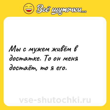 Шутка: Мы с мужем живём в достатке. То он меня достаёт, то я его.