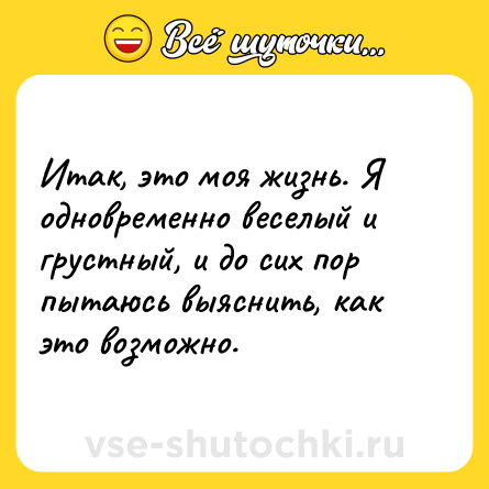Шутка: Итак, это моя жизнь. Я одновременно веселый и грустный, и до сих пор пытаюсь выяснить, как это возможно.