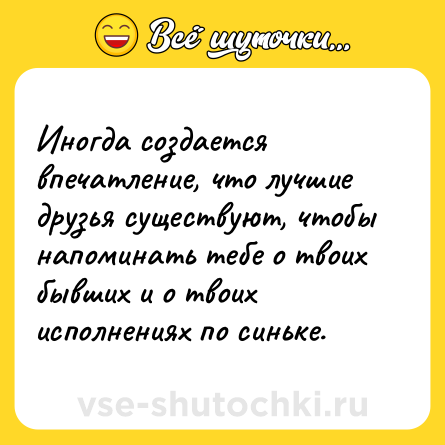 Шутка: Иногда создается впечатление, что лучшие друзья существуют, чтобы напоминать тебе о твоих бывших и о твоих исполнениях по синьке.