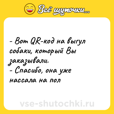 Шутка: - Вот QR-код на выгул собаки, который Вы заказывали.<br>- Спасибо, она уже нассала на пол