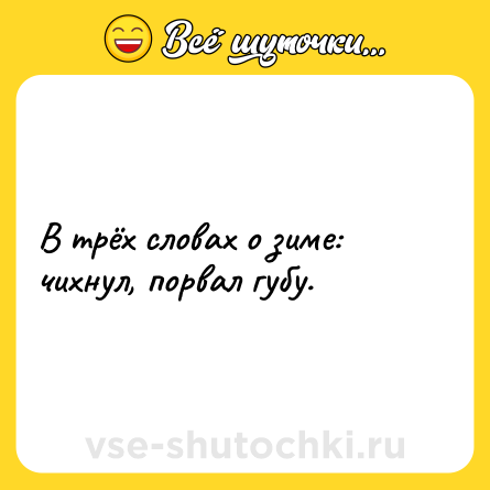 Шутка: В трёх словах о зиме: чихнул, порвал губу.