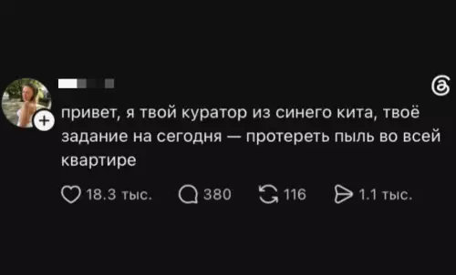 Синий кит пришел за тобой... с тряпкой! 😂 - привет, я твой куратор из синего кита, твоё задание на