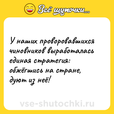 Шутка: У наших проворовавшихся чиновников выработалась единая стратегия: обжёгшись на стране, дуют из неё!