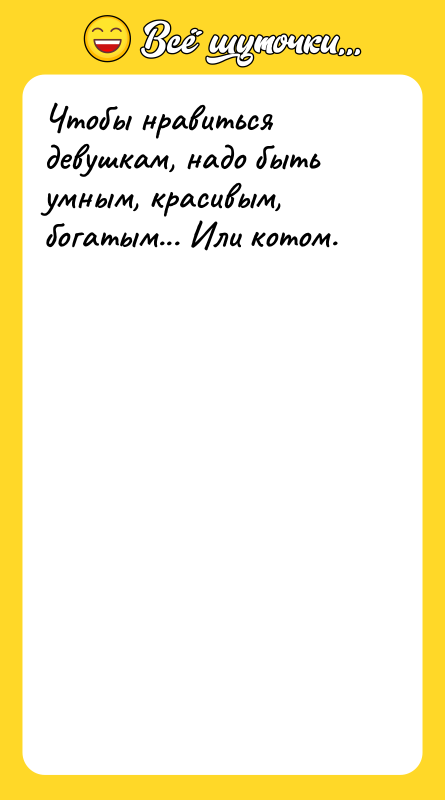 Чтобы нравиться девушкам, надо быть умным, красивым, богатым... Или котом.