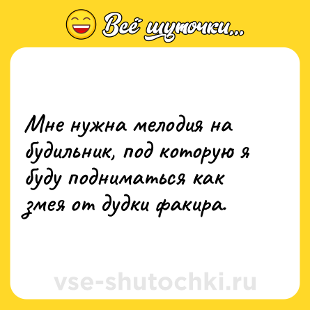 Шутка: Мне нужна мелодия на будильник, под которую я буду подниматься как змея от дудки факира.