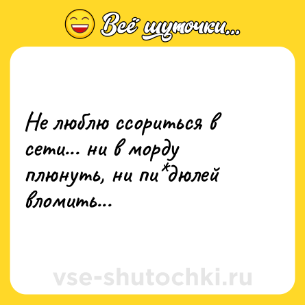 Шутка: Не люблю ссориться в сети... ни в морду плюнуть, ни пи*дюлей вломить...