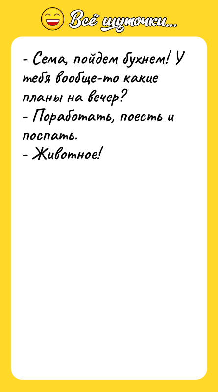 - Сема, пойдем бухнем! У тебя вообще-то какие планы на