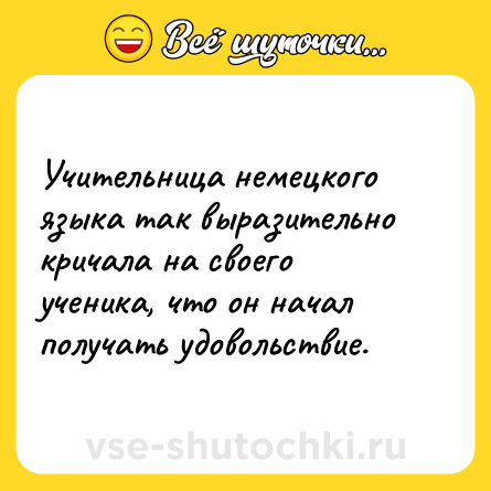 Шутка: Учительница немецкого языка так выразительно кричала на своего ученика, что он начал получать удовольствие.