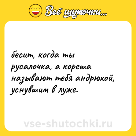 Шутка: бесит, когда ты русалочка, а кореша называют тебя андрюхой, уснувшим в луже.