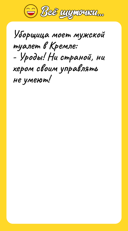 Уборщица моет мужской туалет в Кремле: - Уроды! Ни страной,