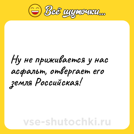 Шутка: Ну не приживается у нас асфальт, отвергает его земля Российская!
