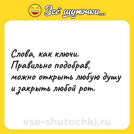 Шутка: Слова, как ключи. Правильно подобрав, можно открыть любую душу и закрыть любой рот.
