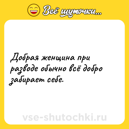 Шутка: Добрая женщина при разводе обычно всё добро забирает себе.