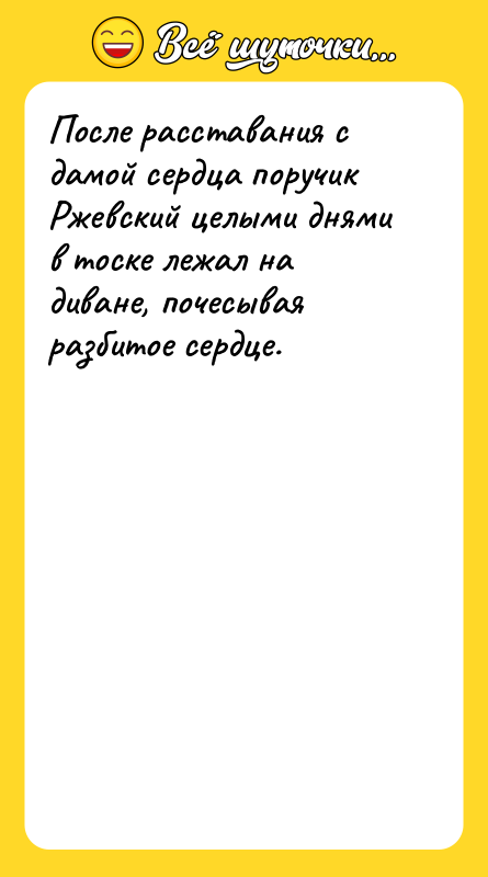 После расставания с дамой сердца поручик Ржевский целыми днями в