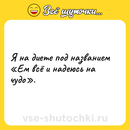 Шутка: Я на диете под названием «Ем всё и надеюсь на чудо».