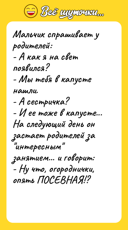 Мальчик спрашивает у родителей: - А как я на