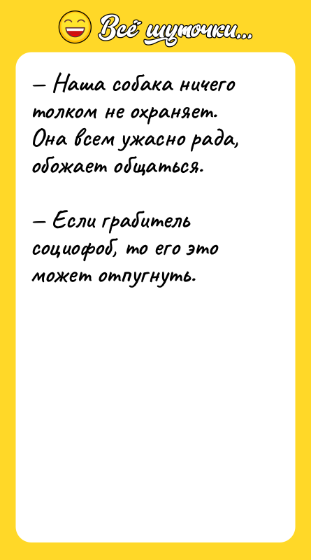 — Наша собака ничего толком не охраняет. Она всем ужасно