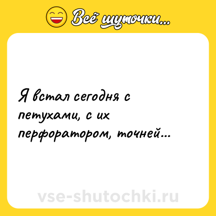 Шутка: Я встал сегодня с петухами, с их перфоратором, точней...