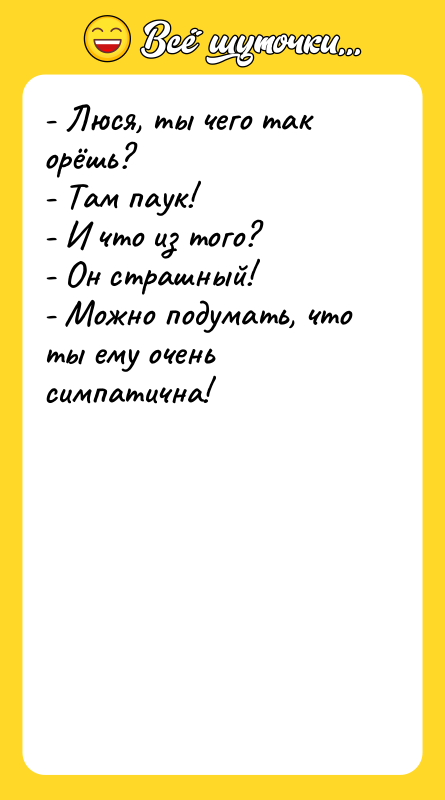 - Люся, ты чего так орёшь?  - Там паук!