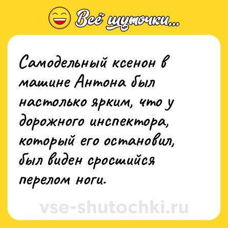 Шутка: Самодельный ксенон в машине Антона был настолько ярким, что у дорожного инспектора, который его остановил, был виден сросшийся перелом ноги.