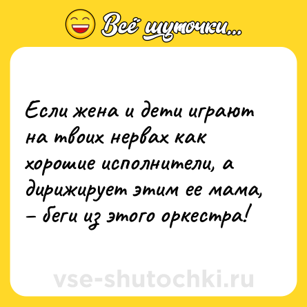 Шутка: Если жена и дети играют на твоих нервах как хорошие исполнители, а дирижирует этим ее мама, – беги из этого оркестра!