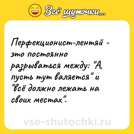 Шутка: Перфекционист-лентяй - это постоянно разрываться между: 