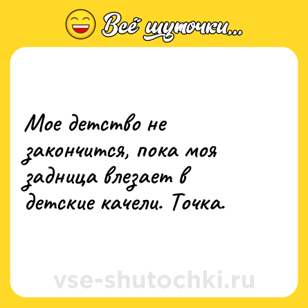 Шутка: Мое детство не закончится, пока моя задница влезает в детские качели. Точка.