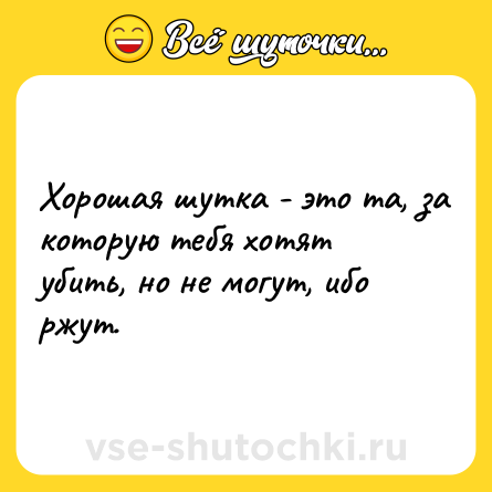Шутка: Хорошая шутка - это та, за которую тебя хотят убить, но не могут, ибо ржут.