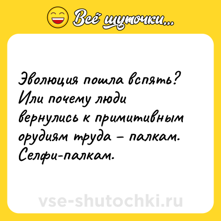 Шутка: Эволюция пошла вспять? Или почему люди вернулись к примитивным орудиям труда – палкам. Селфи-палкам.