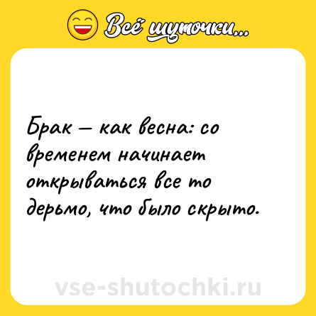 Шутка: Брак — как весна: со временем начинает открываться все то дерьмо, что было скрыто.