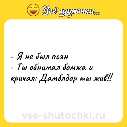Шутка: - Я не был пьян<br>- Ты обнимал бомжа и кричал: Дамблдор ты жив!!