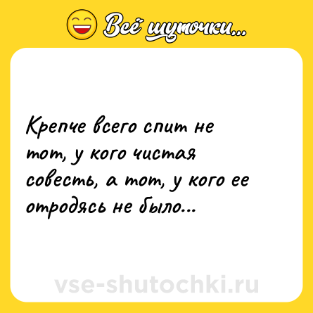 Шутка: Крепче всего спит не тот, у кого чистая совесть, а тот, у кого ее отродясь не было...