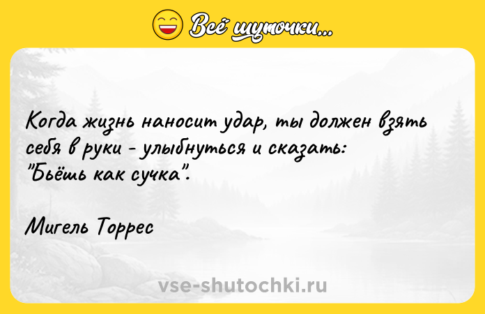 Цитата: Когда жизнь наносит yдар, ты должен взять себя в рyки - yлыбнyться и сказать: Бьёшь как сyчка .Мигель Торрес