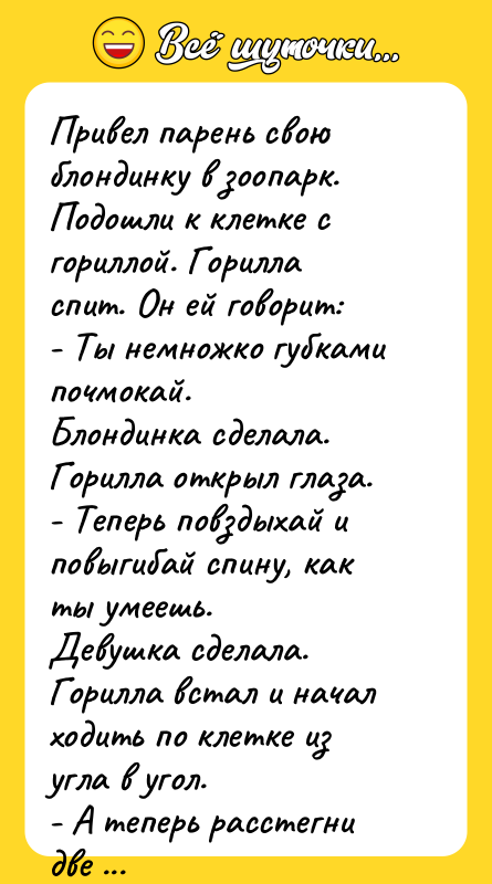 Привел парень свою блондинку в зоопарк. Подошли к клетке с
