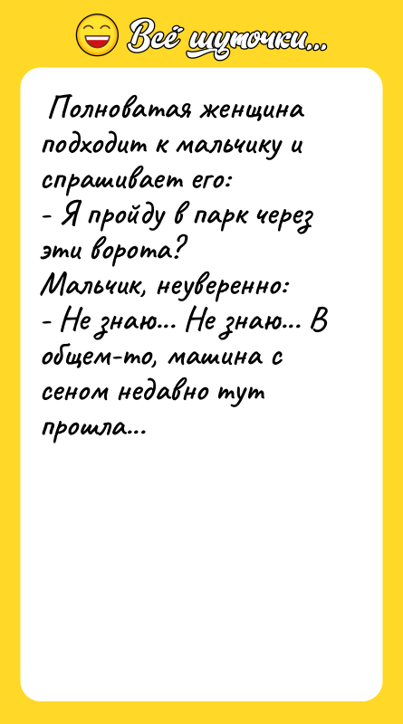  Полноватая женщина подходит к мальчику и спрашивает его: 