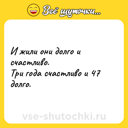 Шутка: И жили они долго и счастливо.<br>Три года счастливо и 47 долго.