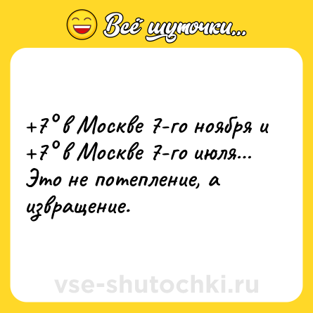 Шутка: +7° в Москве 7-го ноября и +7° в Москве 7-го июля… Это не потепление, а извращение.