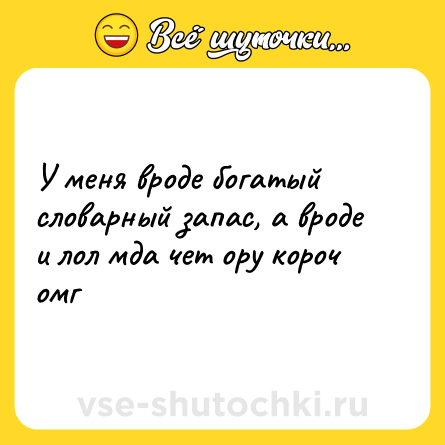 Шутка: У меня вроде богатый словарный запас, а вроде и лол мда чет ору короч омг