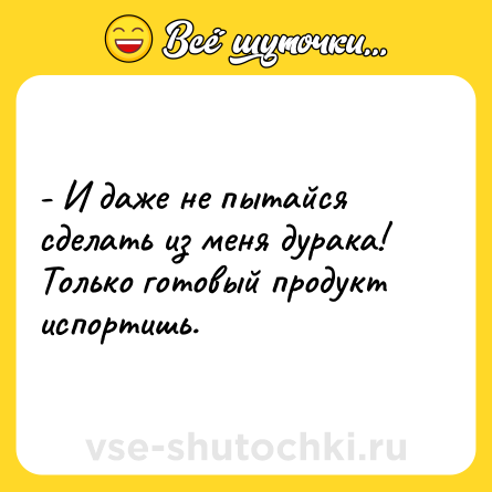 Шутка: - И даже не пытайся сделать из меня дурака! Только готовый продукт испортишь.