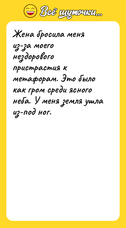 Жена бросила меня из-за моего нездорового пристрастия к метафорам. Это